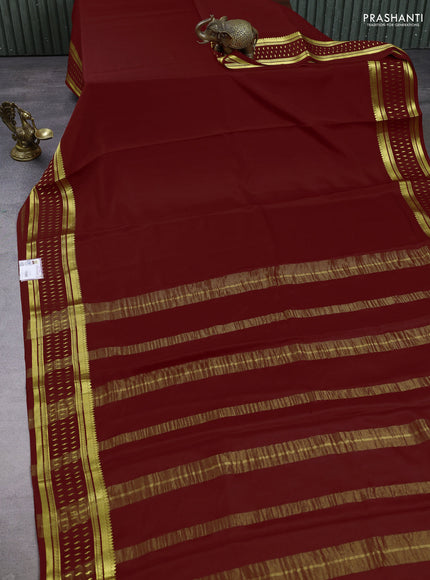 Pure mysore silk saree maroon with plain body and zari woven border