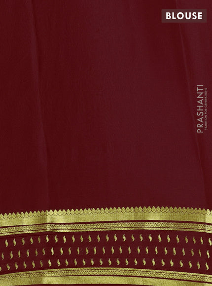 Pure mysore silk saree maroon with plain body and zari woven border