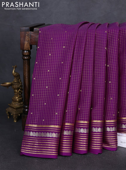 Pure mysore silk saree purple with allover small zari checks & buttas and zari woven border