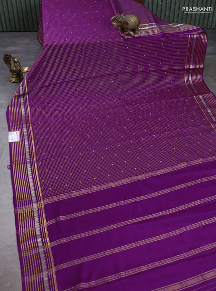 Pure mysore silk saree purple with allover small zari checks & buttas and zari woven border