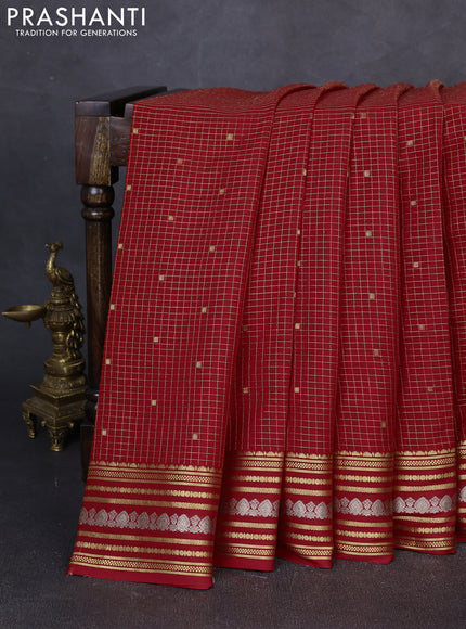 Pure mysore silk saree red with allover small zari checks & buttas and zari woven border
