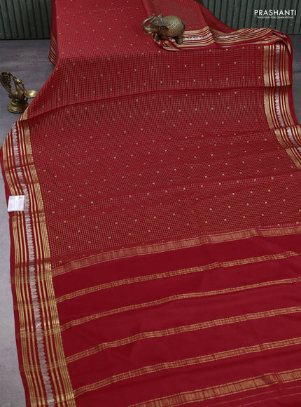 Pure mysore silk saree red with allover small zari checks & buttas and zari woven border