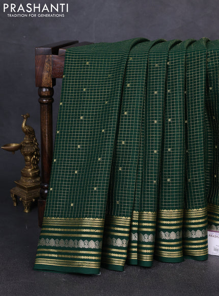 Pure mysore silk saree boytle green with allover small zari checks & buttas and zari woven border