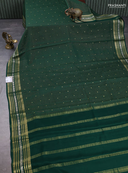 Pure mysore silk saree boytle green with allover small zari checks & buttas and zari woven border