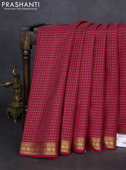 Pure mysore silk saree dark pink with allover small zari checked pattern and zari woven border