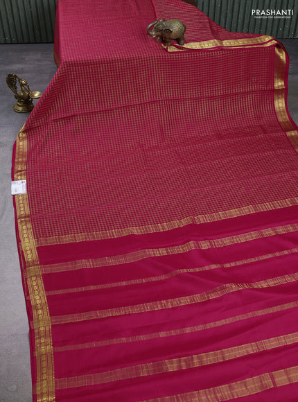 Pure mysore silk saree dark pink with allover small zari checked pattern and zari woven border