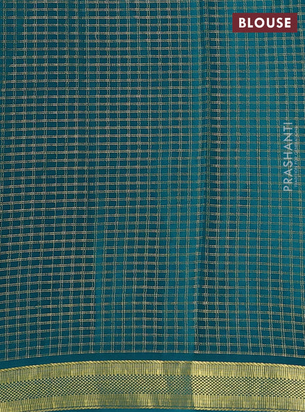 Pure mysore silk saree peacock green with allover small zari checked pattern and zari woven border