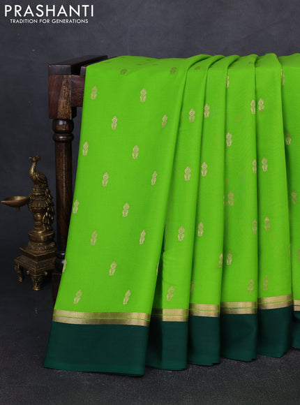 Pure mysore silk saree parrot green and dark green with zari woven buttas and zari woven simple border