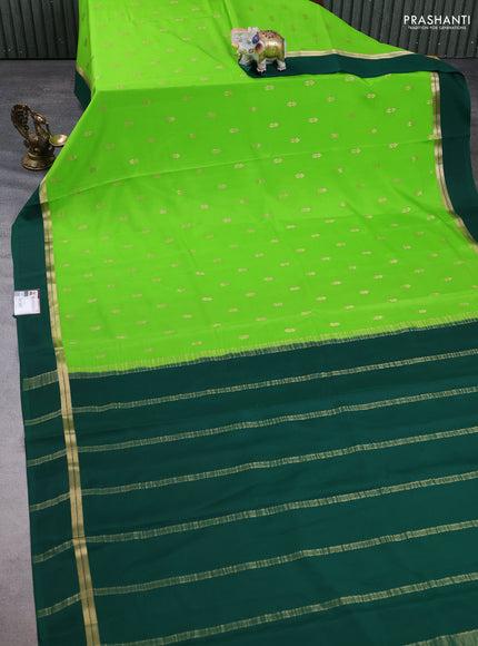 Pure mysore silk saree parrot green and dark green with zari woven buttas and zari woven simple border