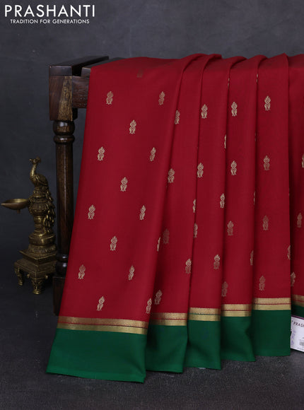 Pure mysore silk saree red and green with zari woven buttas and zari woven simple border