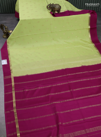 Pure mysore silk saree pista green and pink with zari woven buttas and zari woven simple border