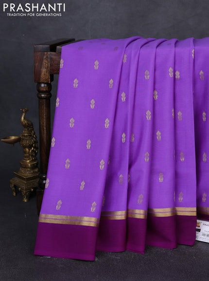 Pure mysore silk saree lavender and purple with zari woven buttas and zari woven simple border