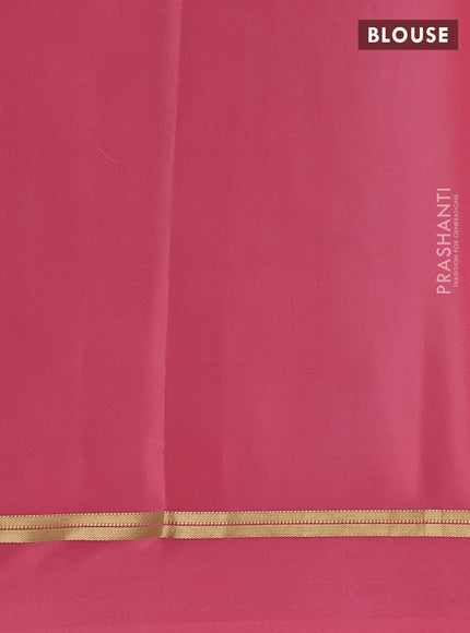 Pure mysore silk saree dark green and peach pink with zari woven buttas and zari woven simple border