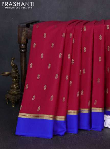 Pure mysore silk saree pink and royal blue with zari woven buttas and zari woven simple border