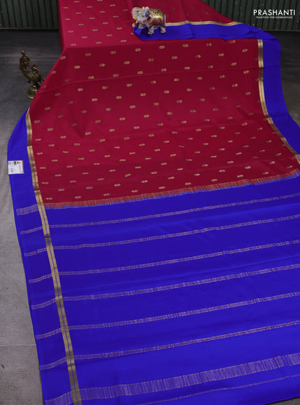 Pure mysore silk saree pink and royal blue with zari woven buttas and zari woven simple border