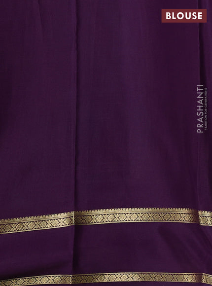 Pure mysore silk saree pastel green shade and purple with allover small zari checked pattern and rettapet zari woven border