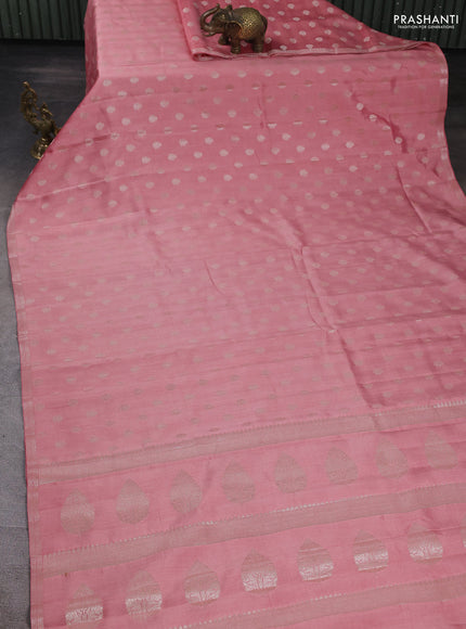 Chiniya silk saree peach shade with allover zari woven buttas and zari woven border
