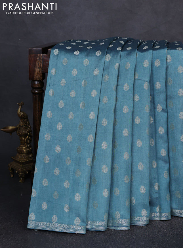 Chiniya silk saree pastel blue with allover zari woven buttas and zari woven border