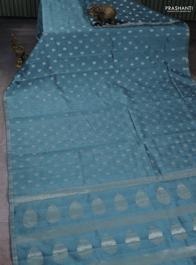 Chiniya silk saree pastel blue with allover zari woven buttas and zari woven border
