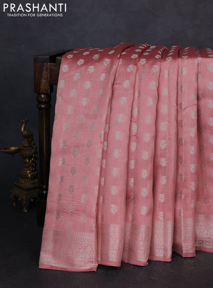 Chiniya silk saree pastel peach with allover zari woven buttas and zari woven border