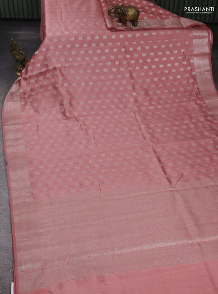 Chiniya silk saree pastel peach with allover zari woven buttas and zari woven border