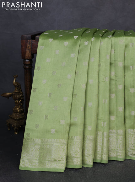 Chiniya silk saree pista green with allover zari woven buttas and zari woven border