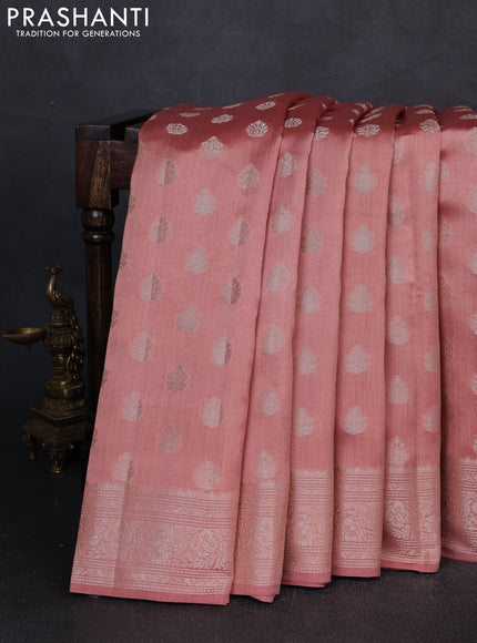 Chiniya silk saree pastel peach with allover zari woven buttas and zari woven border