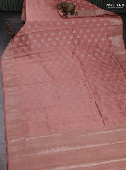 Chiniya silk saree pastel peach with allover zari woven buttas and zari woven border