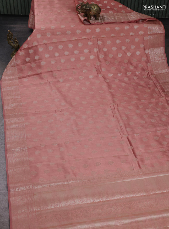 Chiniya silk saree pastel peach with allover zari woven buttas and zari woven border