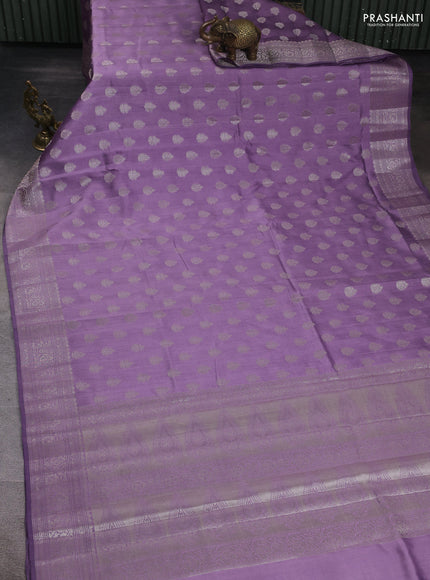 Chiniya silk saree lavender with allover zari woven buttas and zari woven border