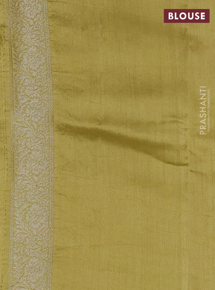 Chiniya silk saree pale yellow with allover zari woven buttas and zari woven border