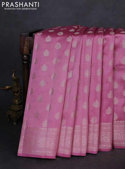 Chiniya silk saree mauve pink with allover zari woven buttas and zari woven border