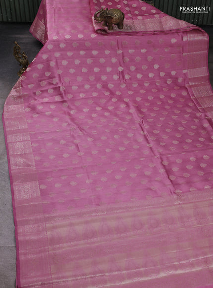 Chiniya silk saree mauve pink with allover zari woven buttas and zari woven border