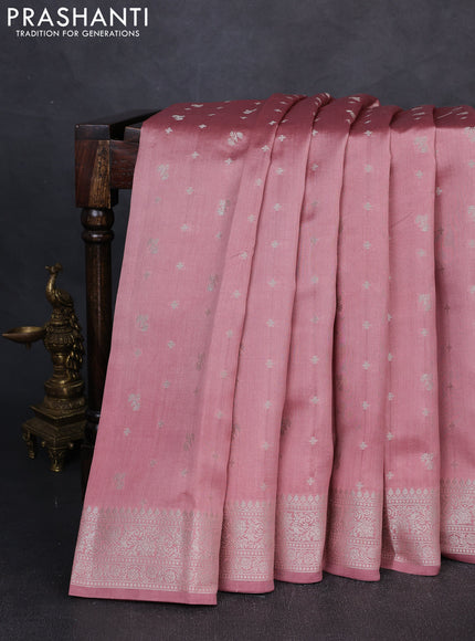 Chiniya silk saree pastell peach with allover zari woven buttas and zari woven border