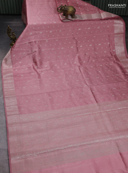 Chiniya silk saree pastell peach with allover zari woven buttas and zari woven border