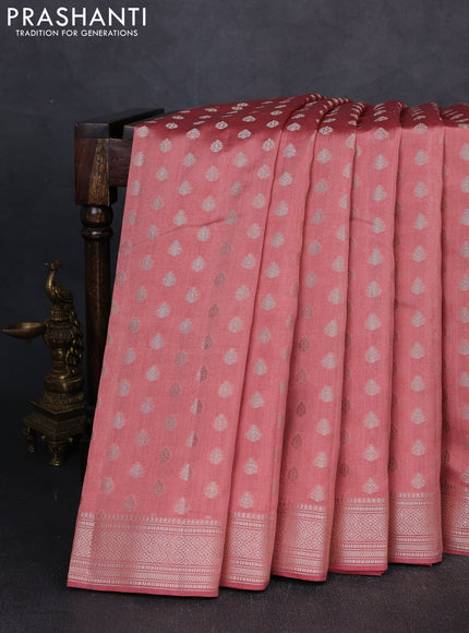 Chiniya silk saree dark peach with allover zari woven buttas and zari woven border