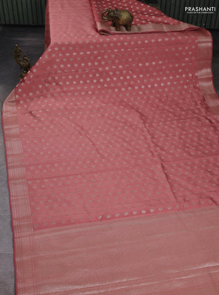 Chiniya silk saree dark peach with allover zari woven buttas and zari woven border