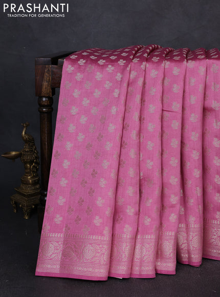 Chiniya silk saree mauve pink with allover zari woven buttas and zari woven border