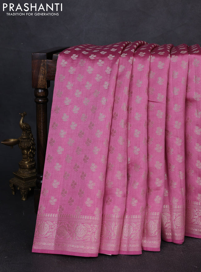 Chiniya silk saree mauve pink with allover zari woven buttas and zari woven border