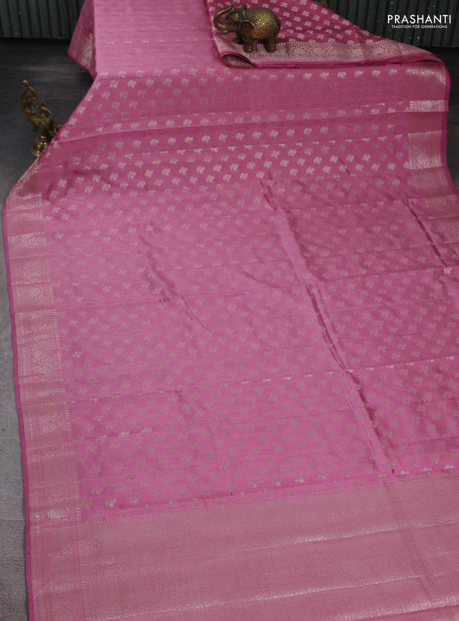 Chiniya silk saree mauve pink with allover zari woven buttas and zari woven border