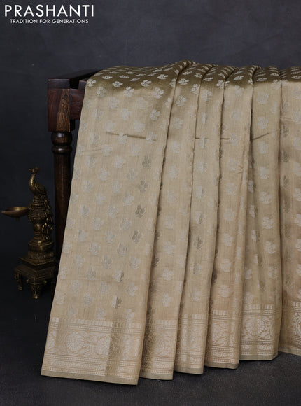 Chiniya silk saree elaichi green with allover zari woven buttas and zari woven border