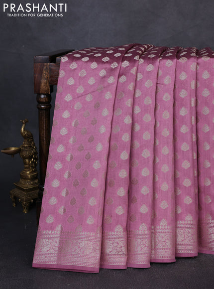 Chiniya silk saree mauve pink with allover zari woven buttas and zari woven border