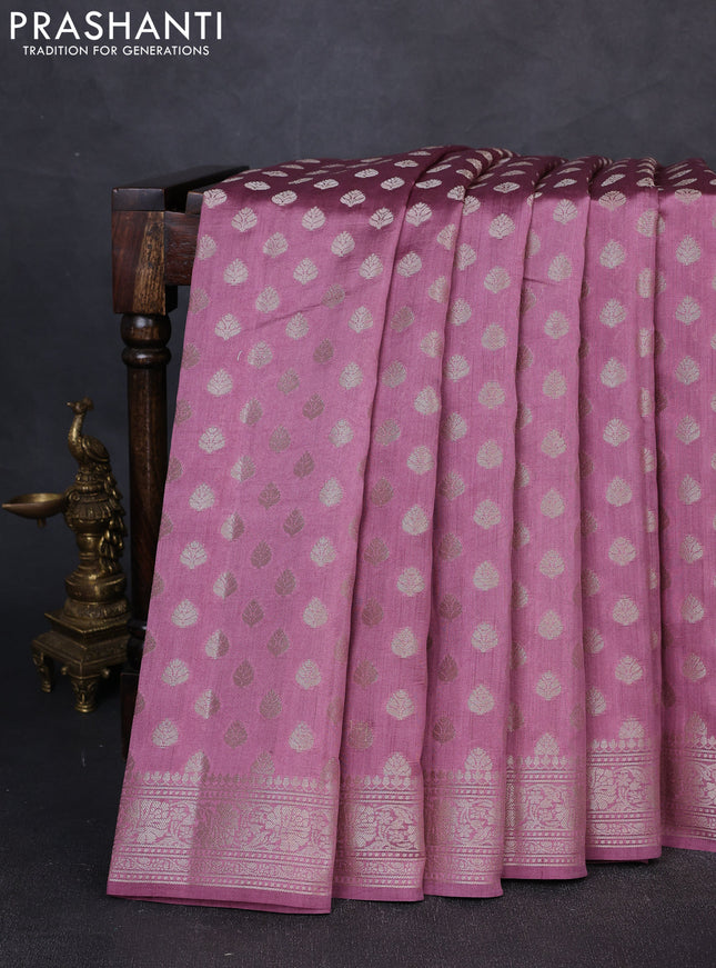 Chiniya silk saree mauve pink with allover zari woven buttas and zari woven border