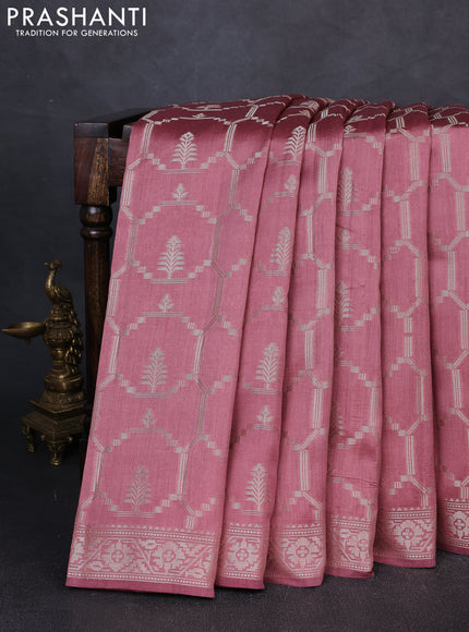 Chiniya silk saree dark peach with allover zari weaves and zari woven border