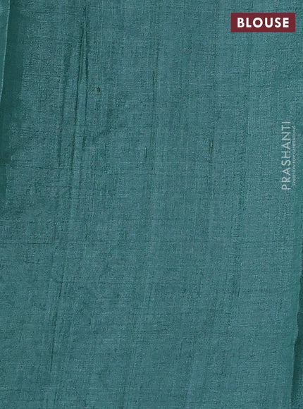 Pure tussar silk saree teal green with embroidery buttas and embroidery border