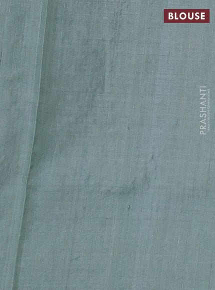 Pure tussar silk saree pastel green shade with embroidery buttas and floral embroidery border