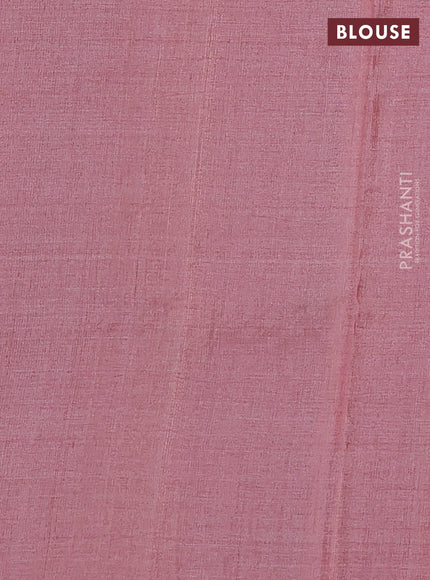 Pure tussar silk saree mild peach pink with embroidery buttas and floral embroidery border