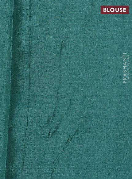 Pure tussar silk saree teal green with allover zari woven buttas and floral embroidery border