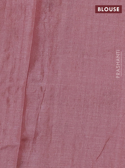 Pure tussar silk saree peach shade with embroidery buttas and floral embroidery border