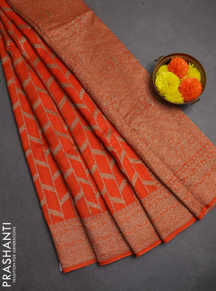 Banarasi semi raw silk saree orange with allover thread & zari weaves and woven border